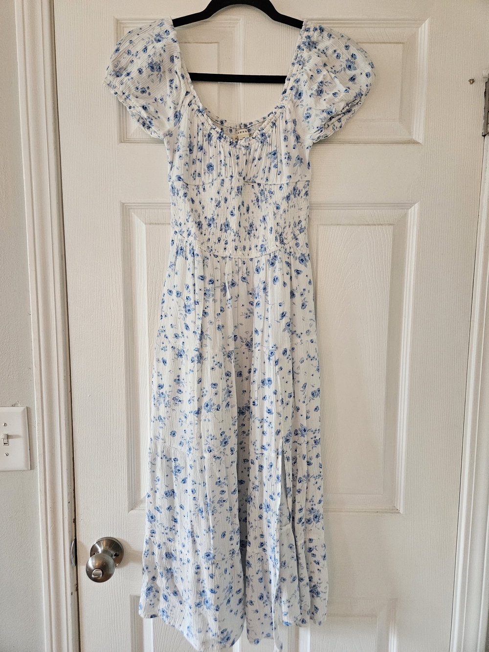 Aeropostale White and Blue Floral Smocked Maxi Dress for Girls